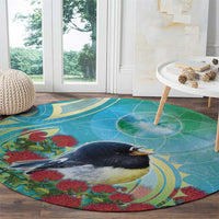 New Zealand Tomtit Round Carpet Maori Koru With Pohutukawa Galaxy Style - Polynesian Pride