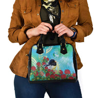 New Zealand Tomtit Shoulder Handbag Maori Koru With Pohutukawa Galaxy Style - Polynesian Pride