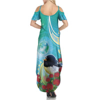 New Zealand Tomtit Summer Maxi Dress Maori Koru With Pohutukawa Galaxy Style LT05 - Polynesian Pride