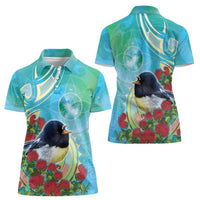 New Zealand Tomtit Women Polo Shirt Maori Koru With Pohutukawa Galaxy Style LT05 - Polynesian Pride