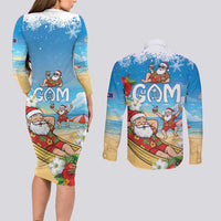 Guam Christmas Couples Matching Long Sleeve Bodycon Dress and Long Sleeve Button Shirt Felis Pasgua Chilling Santa - Polynesian Pride