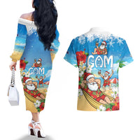Guam Christmas Couples Matching Off The Shoulder Long Sleeve Dress and Hawaiian Shirt Felis Pasgua Chilling Santa - Polynesian Pride