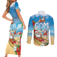 Guam Christmas Couples Matching Short Sleeve Bodycon Dress and Long Sleeve Button Shirt Felis Pasgua Chilling Santa LT05 - Polynesian Pride