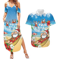 Guam Christmas Couples Matching Summer Maxi Dress and Hawaiian Shirt Felis Pasgua Chilling Santa LT05 Blue - Polynesian Pride