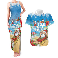Guam Christmas Couples Matching Tank Maxi Dress and Hawaiian Shirt Felis Pasgua Chilling Santa LT05 Blue - Polynesian Pride