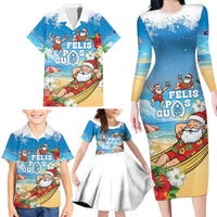Guam Christmas Family Matching Long Sleeve Bodycon Dress and Hawaiian Shirt Felis Pasgua Chilling Santa - Polynesian Pride
