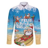 Guam Christmas Family Matching Long Sleeve Bodycon Dress and Hawaiian Shirt Felis Pasgua Chilling Santa LT05 Dad's Shirt - Long Sleeve Blue - Polynesian Pride