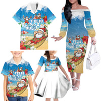 Guam Christmas Family Matching Off The Shoulder Long Sleeve Dress and Hawaiian Shirt Felis Pasgua Chilling Santa LT05 - Polynesian Pride