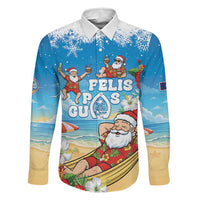 Guam Christmas Family Matching Off The Shoulder Long Sleeve Dress and Hawaiian Shirt Felis Pasgua Chilling Santa LT05 Dad's Shirt - Long Sleeve Blue - Polynesian Pride
