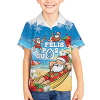 Guam Christmas Family Matching Off The Shoulder Long Sleeve Dress and Hawaiian Shirt Felis Pasgua Chilling Santa LT05 Son's Shirt Blue - Polynesian Pride
