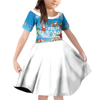 Guam Christmas Family Matching Off Shoulder Short Dress and Hawaiian Shirt Felis Pasgua Chilling Santa LT05 Daughter's Dress Blue - Polynesian Pride