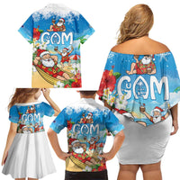 Guam Christmas Family Matching Off Shoulder Short Dress and Hawaiian Shirt Felis Pasgua Chilling Santa - Polynesian Pride