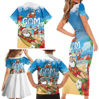 Guam Christmas Family Matching Short Sleeve Bodycon Dress and Hawaiian Shirt Felis Pasgua Chilling Santa LT05 - Polynesian Pride