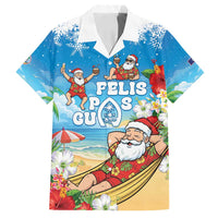 Guam Christmas Family Matching Tank Maxi Dress and Hawaiian Shirt Felis Pasgua Chilling Santa LT05 Dad's Shirt - Short Sleeve Blue - Polynesian Pride