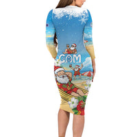 Guam Christmas Long Sleeve Bodycon Dress Felis Pasgua Chilling Santa - Polynesian Pride