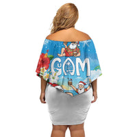 Guam Christmas Off Shoulder Short Dress Felis Pasgua Chilling Santa - Polynesian Pride