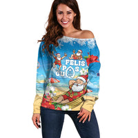 Guam Christmas Off Shoulder Sweater Felis Pasgua Chilling Santa - Polynesian Pride