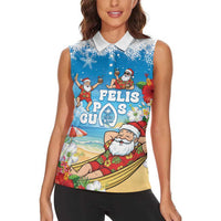 Guam Christmas Women Sleeveless Polo Shirt Felis Pasgua Chilling Santa - Polynesian Pride