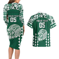 Custom Hawaii Football Couples Matching Long Sleeve Bodycon Dress and Hawaiian Shirt Rainbow Warriors Tropical Vibes - Polynesian Pride
