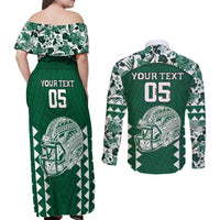 Custom Hawaii Football Couples Matching Off Shoulder Maxi Dress and Long Sleeve Button Shirt Rainbow Warriors Tropical Vibes - Polynesian Pride