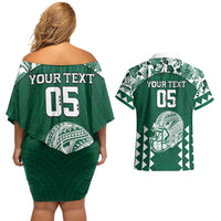 Custom Hawaii Football Couples Matching Off Shoulder Short Dress and Hawaiian Shirt Rainbow Warriors Tropical Vibes LT05 - Polynesian Pride