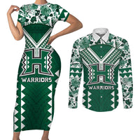 Custom Hawaii Football Couples Matching Short Sleeve Bodycon Dress and Long Sleeve Button Shirt Rainbow Warriors Tropical Vibes LT05 Green - Polynesian Pride