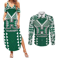 Custom Hawaii Football Couples Matching Summer Maxi Dress and Long Sleeve Button Shirt Rainbow Warriors Tropical Vibes LT05 Green - Polynesian Pride