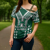 Custom Hawaii Football Cross Shoulder Shirt Rainbow Warriors Tropical Vibes - Polynesian Pride