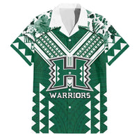 Custom Hawaii Football Family Matching Mermaid Dress and Hawaiian Shirt Rainbow Warriors Tropical Vibes LT05 Dad's Shirt - Short Sleeve Green - Polynesian Pride