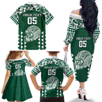 Custom Hawaii Football Family Matching Off The Shoulder Long Sleeve Dress and Hawaiian Shirt Rainbow Warriors Tropical Vibes - Polynesian Pride