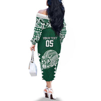 Custom Hawaii Football Family Matching Off The Shoulder Long Sleeve Dress and Hawaiian Shirt Rainbow Warriors Tropical Vibes - Polynesian Pride