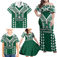 Custom Hawaii Football Family Matching Off Shoulder Maxi Dress and Hawaiian Shirt Rainbow Warriors Tropical Vibes - Polynesian Pride
