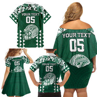 Custom Hawaii Football Family Matching Off Shoulder Short Dress and Hawaiian Shirt Rainbow Warriors Tropical Vibes - Polynesian Pride
