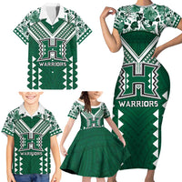 Custom Hawaii Football Family Matching Short Sleeve Bodycon Dress and Hawaiian Shirt Rainbow Warriors Tropical Vibes - Polynesian Pride