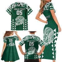 Custom Hawaii Football Family Matching Short Sleeve Bodycon Dress and Hawaiian Shirt Rainbow Warriors Tropical Vibes LT05 - Polynesian Pride