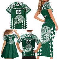 Custom Hawaii Football Family Matching Short Sleeve Bodycon Dress and Hawaiian Shirt Rainbow Warriors Tropical Vibes - Polynesian Pride