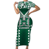 Custom Hawaii Football Family Matching Short Sleeve Bodycon Dress and Hawaiian Shirt Rainbow Warriors Tropical Vibes - Polynesian Pride