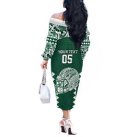 Custom Hawaii Football Off The Shoulder Long Sleeve Dress Rainbow Warriors Tropical Vibes - Polynesian Pride