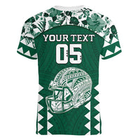 Custom Hawaii Football Women V-Neck T-Shirt Rainbow Warriors Tropical Vibes LT05 - Polynesian Pride
