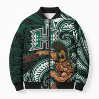 Hawaii Ikaika Warrior Football Bomber Puffer Jacket Polynesian Tribal Tattoo - Polynesian Pride