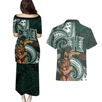 Hawaii Ikaika Warrior Football Couples Matching Puletasi and Hawaiian Shirt Polynesian Tribal Tattoo LT05 - Polynesian Pride