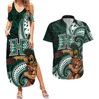 Hawaii Ikaika Warrior Football Couples Matching Summer Maxi Dress and Hawaiian Shirt Polynesian Tribal Tattoo - Polynesian Pride