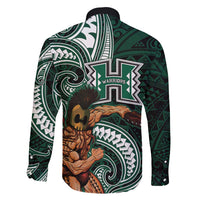 Hawaii Ikaika Warrior Football Family Matching Long Sleeve Bodycon Dress and Hawaiian Shirt Polynesian Tribal Tattoo - Polynesian Pride