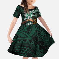 Hawaii Ikaika Warrior Football Family Matching Mermaid Dress and Hawaiian Shirt Polynesian Tribal Tattoo LT05 Daughter's Dress Black - Polynesian Pride