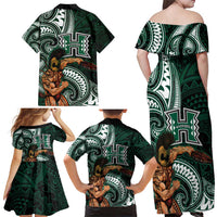 Hawaii Ikaika Warrior Football Family Matching Off Shoulder Maxi Dress and Hawaiian Shirt Polynesian Tribal Tattoo LT05 - Polynesian Pride
