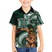 Hawaii Ikaika Warrior Football Family Matching Off Shoulder Maxi Dress and Hawaiian Shirt Polynesian Tribal Tattoo LT05 Son's Shirt Black - Polynesian Pride