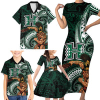 Hawaii Ikaika Warrior Football Family Matching Short Sleeve Bodycon Dress and Hawaiian Shirt Polynesian Tribal Tattoo LT05 - Polynesian Pride