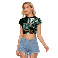 Hawaii Ikaika Warrior Football Raglan Cropped T Shirt Polynesian Tribal Tattoo LT05 Female Black - Polynesian Pride