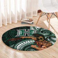 Hawaii Ikaika Warrior Football Round Carpet Polynesian Tribal Tattoo - Polynesian Pride
