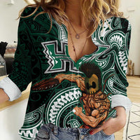 Hawaii Ikaika Warrior Football Women Casual Shirt Polynesian Tribal Tattoo - Polynesian Pride